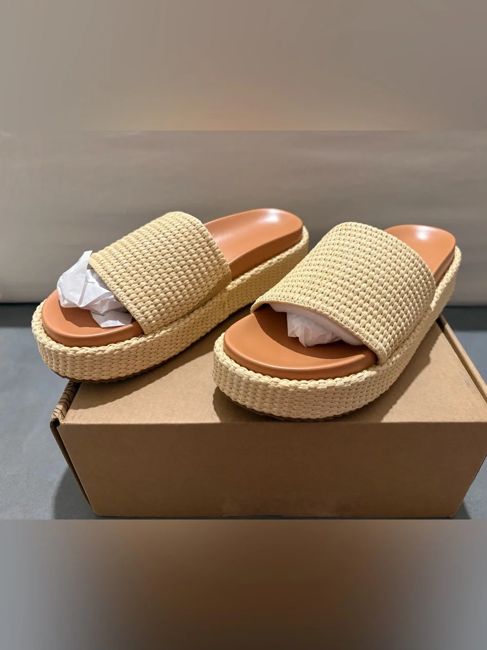 Eqaudes Women’s Woven Slide Platform Sandal in Natural - US Size 7